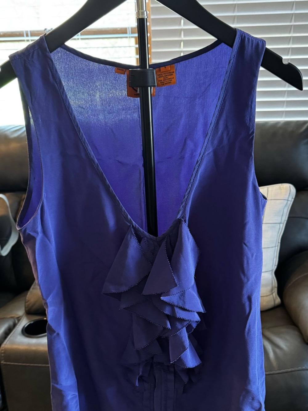 Tory Burch Violet Silk Ruffle Neck Blouse